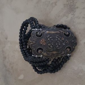 Vintage Black Bead Art Deco Bracelet
